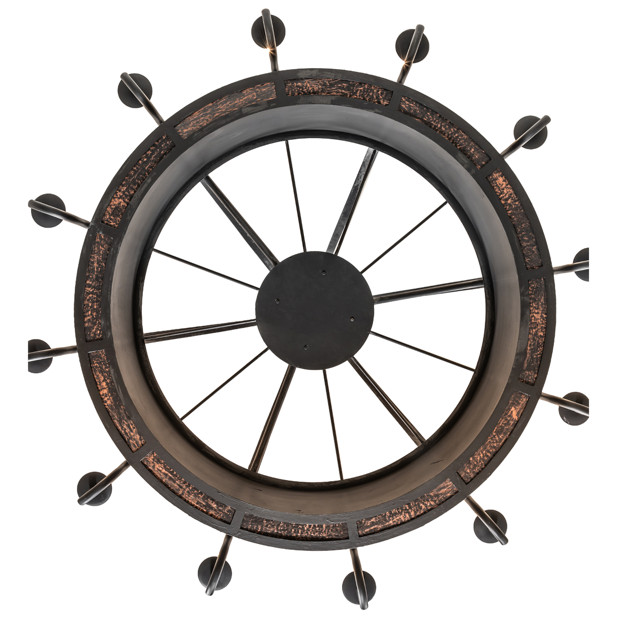 Bottom view highlighting symmetrical design and iron detailing.
