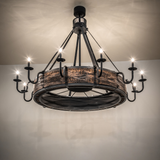 72-inch Costello chandelier with 12 glowing candlelights.