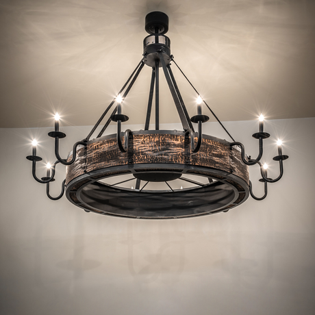 72-inch Costello chandelier with 12 glowing candlelights.