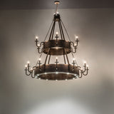 Room display of the Costello two-tier chandelier glowing with layered lighting.