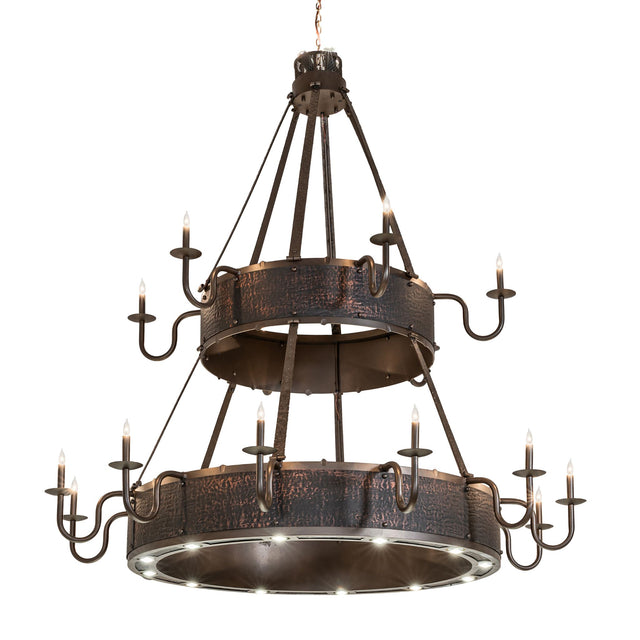 Main view of the illuminated Costello 18-light two-tier chandelier.