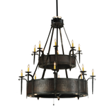 Angled lit view showing dual rings and candlelight sconces.