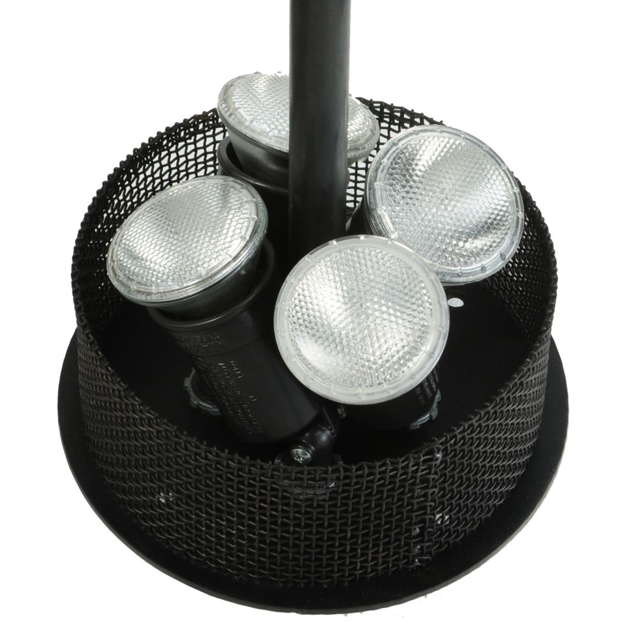 Top view of spotlight cluster with mesh housing.