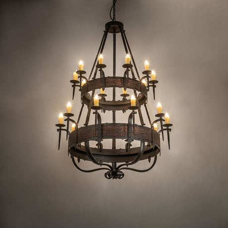 Costello 20-light chandelier shown installed with warm ambient lighting.