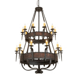 Costello 20 light chandelier with candle bulbs illuminated.