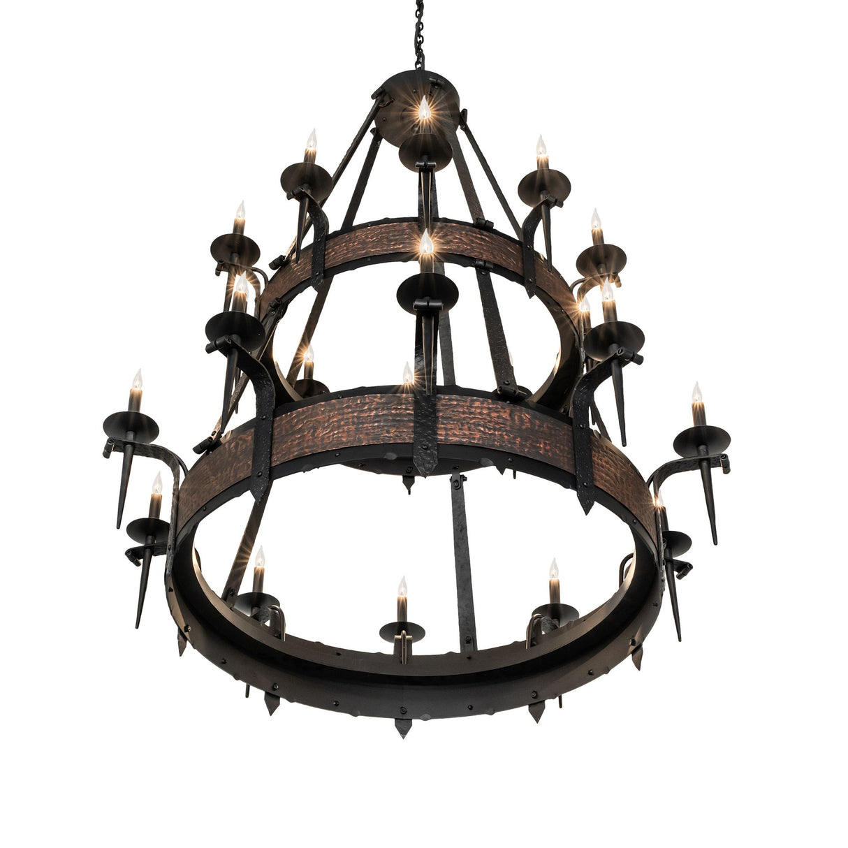 Bottom view showing candle layout on Costello chandelier.