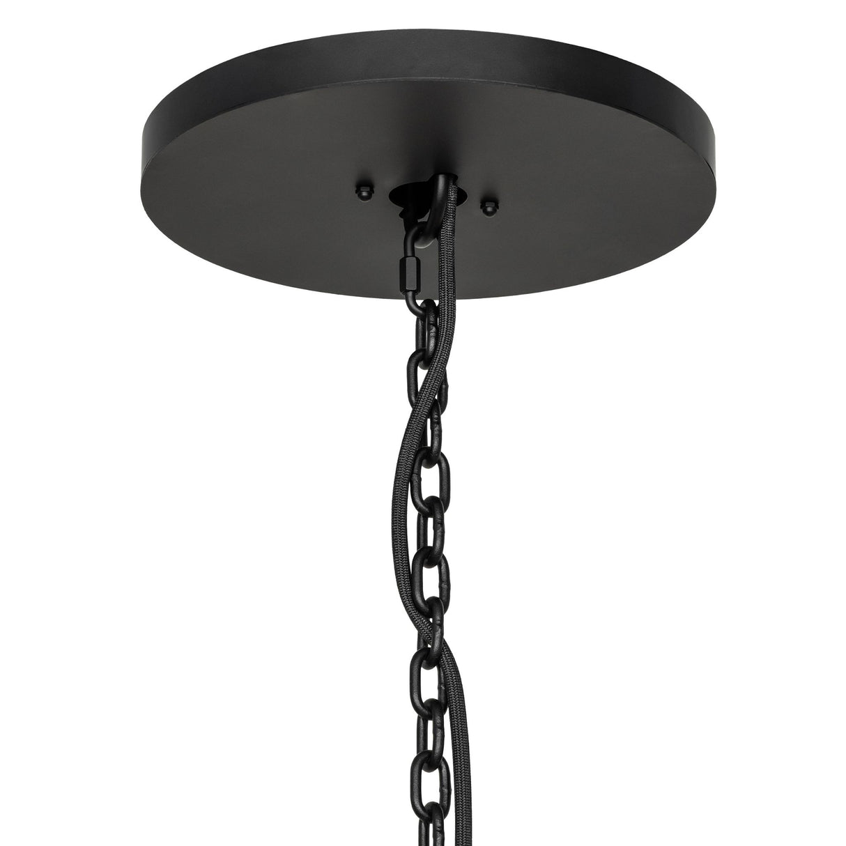 Ceiling canopy and chain detail of Costello chandelier.
