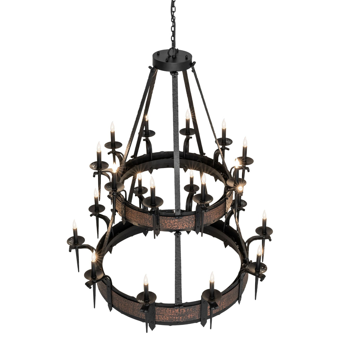 Top perspective view of Costello dual-ring chandelier.
