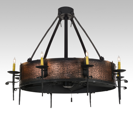 Lit front view of Costello 8 LT Chandel-Air with hammered copper band.