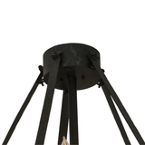 Closeup showing ceiling canopy and support rods in black finish.