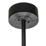 Black round ceiling canopy and downrod of Costello Chandel-Air.