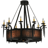 Elevated front unlit view showing hammered copper frame and candleholders.