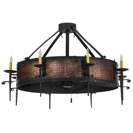 Lit angled view of Costello Chandel-Air with hammered copper band.
