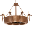 Lit angled view highlighting metallic bronze band and candlelights.