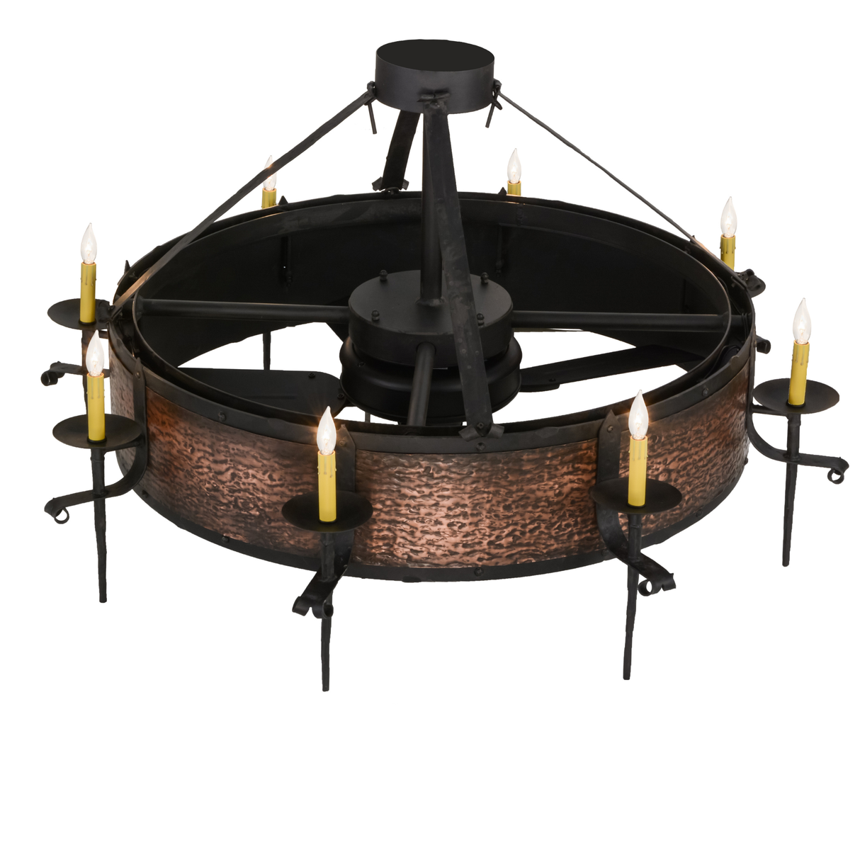 Top angled view of Costello Chandel-Air highlighting candlelight design.