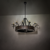 Dim-lit room setting showing chandelier’s subtle candlelight glow.