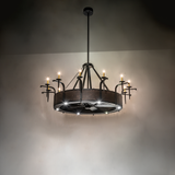 Warm room view highlighting illuminated chandelier and soft ambience.