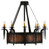 Side lit view highlighting hand-hammered copper band and lighting.