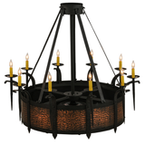 Top angle lit view featuring black metal frame and warm candle glow.
