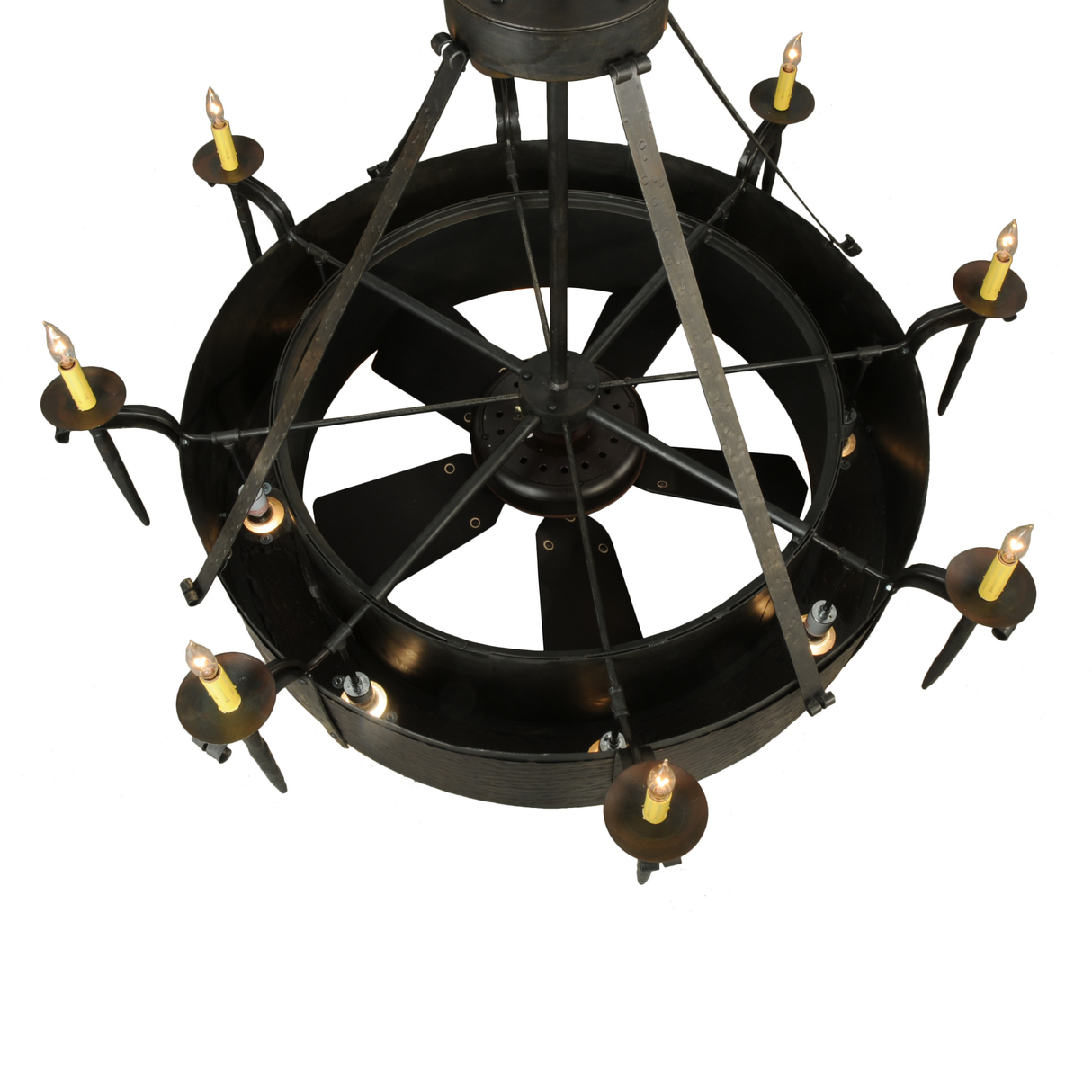 Angled top view highlighting forged structure and fan blades.