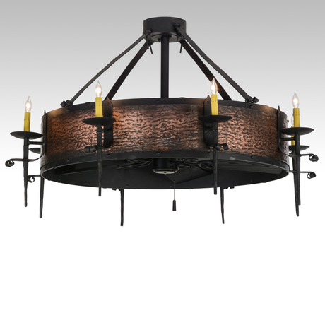 Unlit front view of Costello Chandel-Air showing copper and black finish.