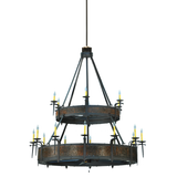 Angle view highlighting faux candlelights and hammered copper bands.