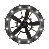 Bottom view of lit Costello Two Tier Chandel-Air showing six-blade fan design.