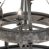 Detailed view of candle-style light fixture on Costello Two Tier chandelier fan.