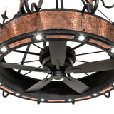 Close-up of fan and copper trim on Costello chandelier.