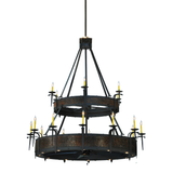 Front view of illuminated Costello Two Tier Chandel-Air with candle-style lights.