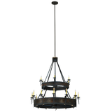 Full hanging view showing both illuminated tiers and central support rod.
