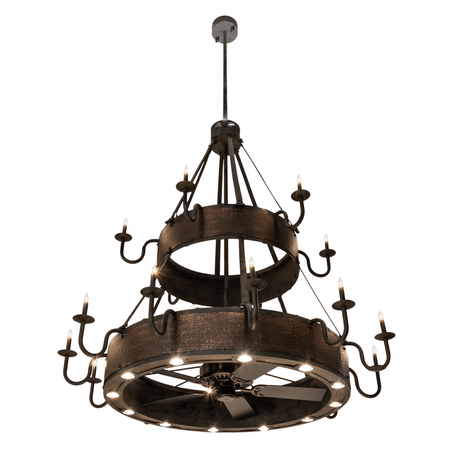 Lit angled view of Costello Two-Tier Chandel-Air with 18 candlelights.