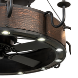 Angled view of lower tier showing hammered copper texture and fan housing.