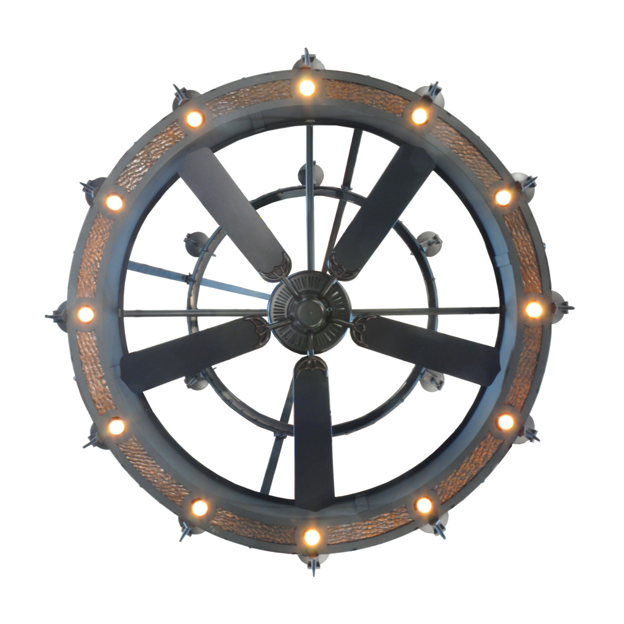 Overhead bottom view showing full fan and lighting circle.