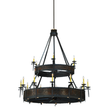 Side view showing hammered copper bands and candle-style bulbs.