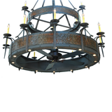 Detail of upper and lower tier connection with illuminated candlelight.