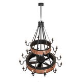 Top angle of Costello chandelier fan showing double copper tiers.