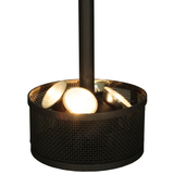 Close-up of uplight housing with mesh design and soft glow.