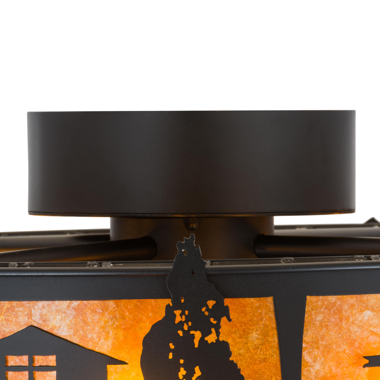 Canopy closeup showing dark textured finish and sturdy mounting detail.