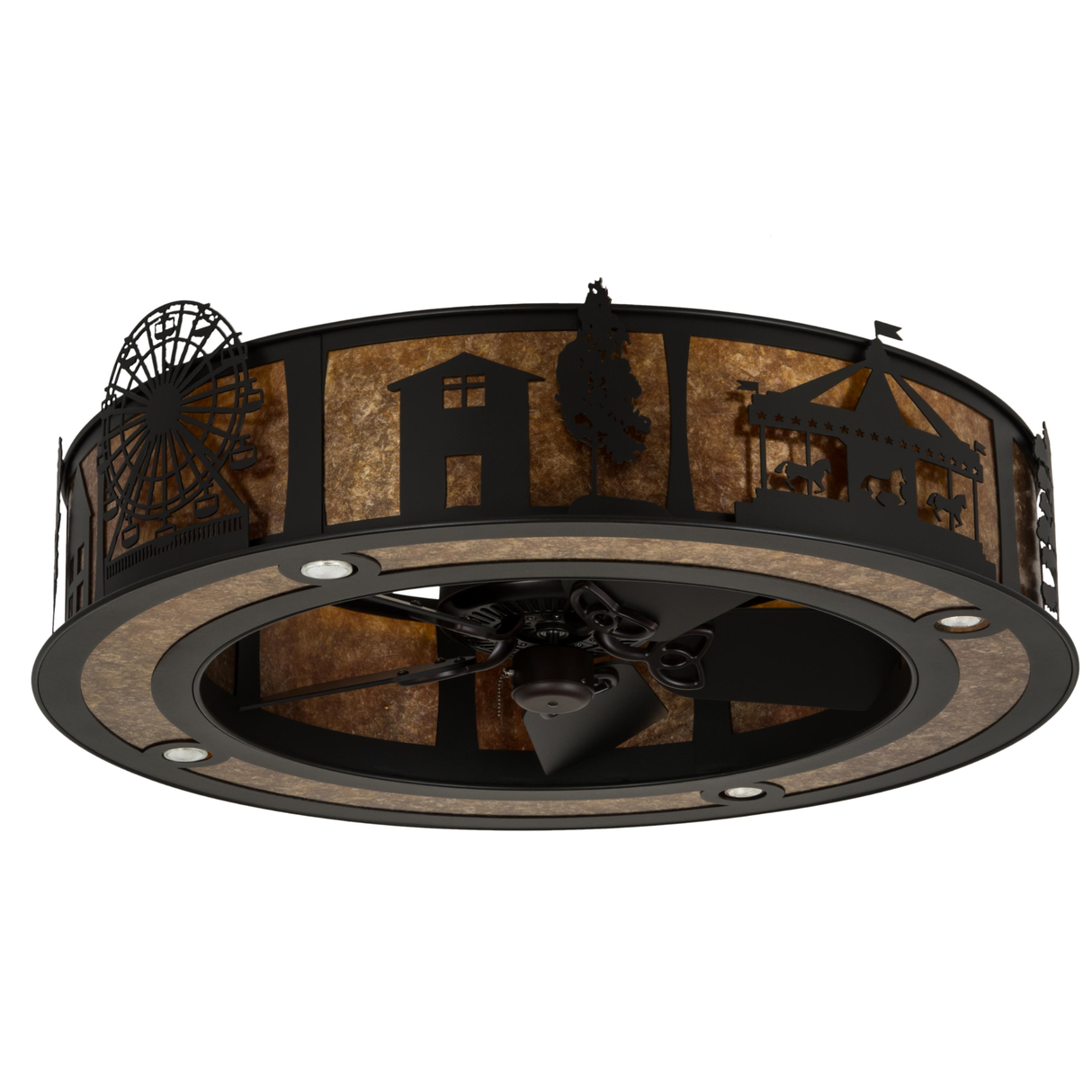 Front angled unlit view highlighting Ferris Wheel and carousel detailing.
