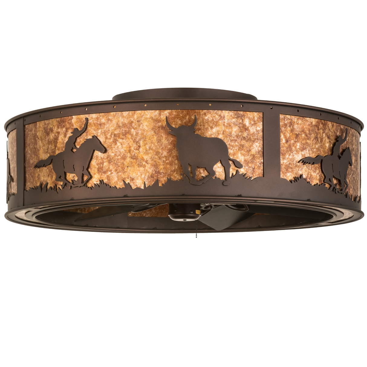 Unlit Cowboy and Steer chandel-air showing bronze cutout details.