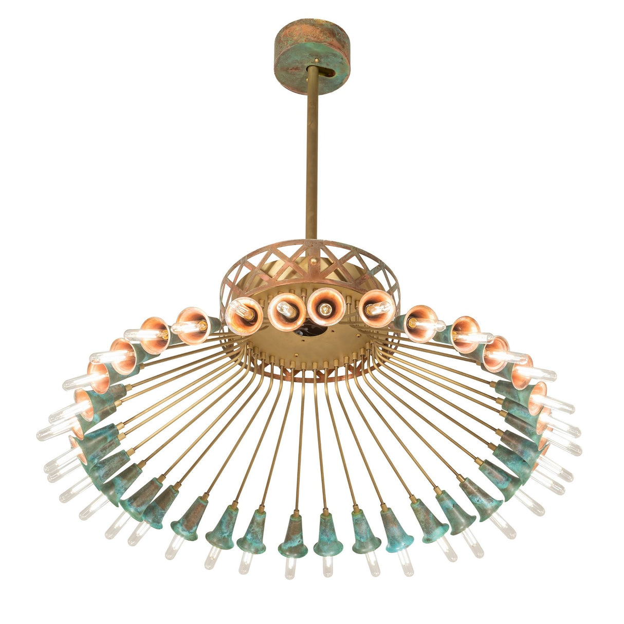 Bottom angle view of Coyle 36 light chandelier showing underside bulb arrangement.