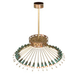 Top angle view of 36 light chandelier showing canopy rod and copper banding.