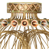 Close-up of Coyle chandelier canopy band and copper trumpet lily socket cups.