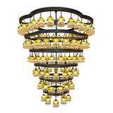 Lower angle view highlighting the layered circular frame and glowing shades.
