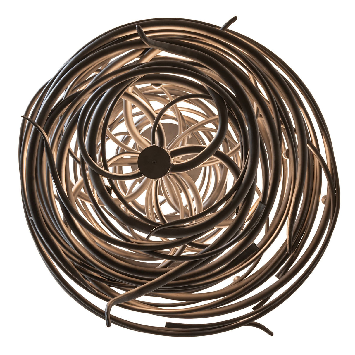 Bottom view of Cyclone 20 light chandelier showing circular spiral pattern.