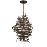 Full hanging view of Cyclone 20 light chandelier with adjustable chain.