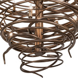 Lower detail view highlighting the tapered spiral iron design of the chandelier.