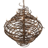 Top view of chandelier revealing concentric spiral iron rings around central column.