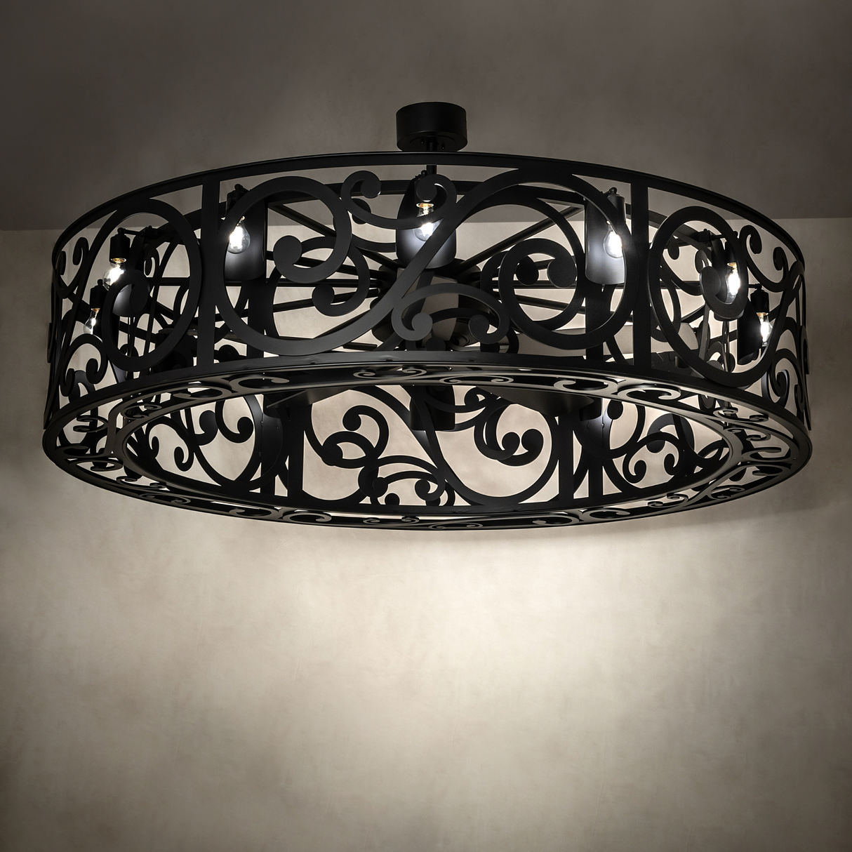 Dean chandelier fan casting ambient light in elegant room setting.